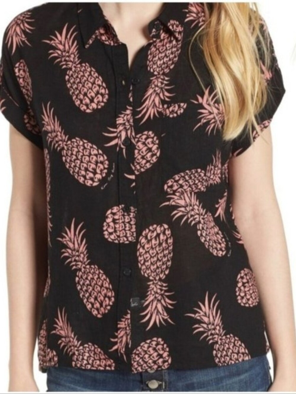 Rails Whitney Pinya Print Top Short Sleeve Pineapple Linen Rayon XS
